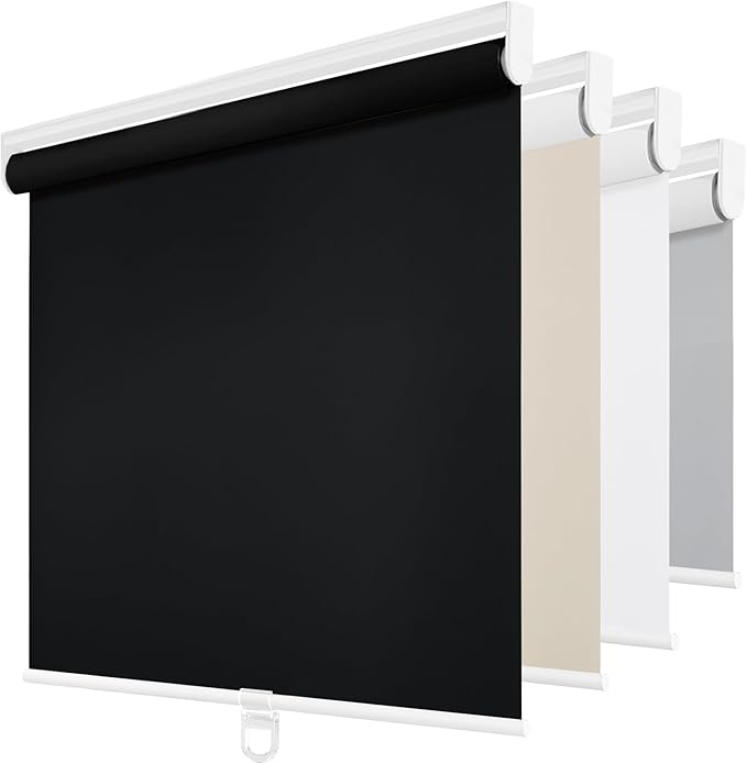 ChrisDowa Cordless Blackout Roller Shades for Windows, Thermal Insulated UV Protection Pull Down Shades, Total Blackout Window Blinds for Home, Office, Bedroom, Door (27" W x 72" H, Black)