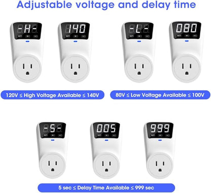 Smart Surge Protector Voltage Stabilizer Fireproof UL94V-1 Wall Mount Surge Protector Outlet for Refrigerator, TV & Heavy-Duty Appliances w/Real-Time Monitoring & Custom Voltage 80V-140V