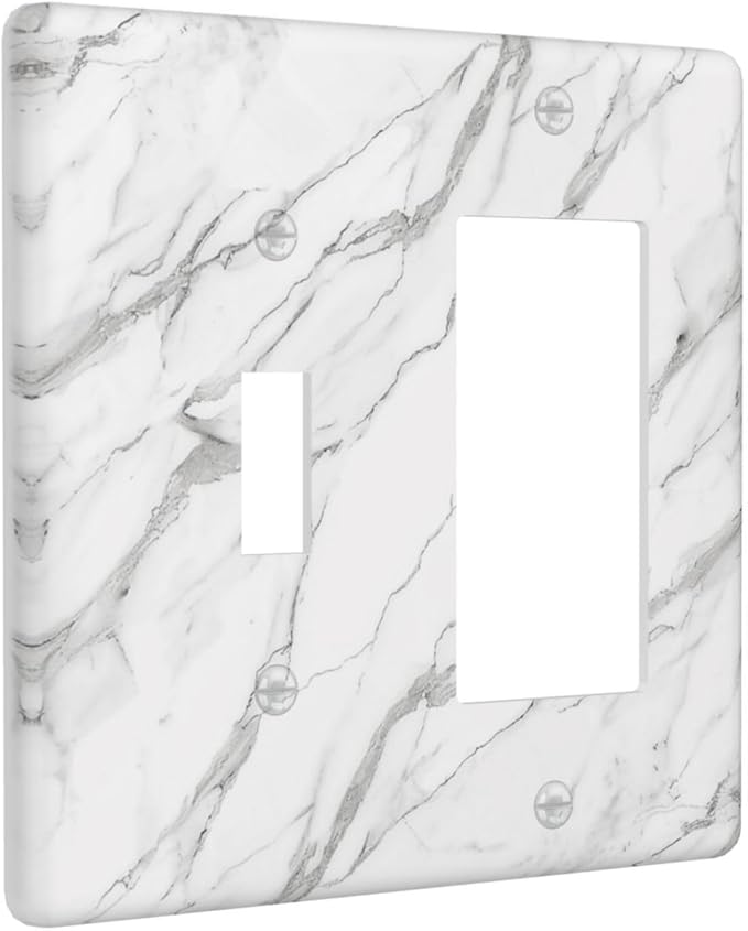 Decorative Outlet Covers Modern Grey Marble Texture 2 Gang Light Switch Cover Plate Single Toggle 1 Rocker Wall Plates for Electrical Outlets Switch Plate Covers for Bedroom Home Decor
