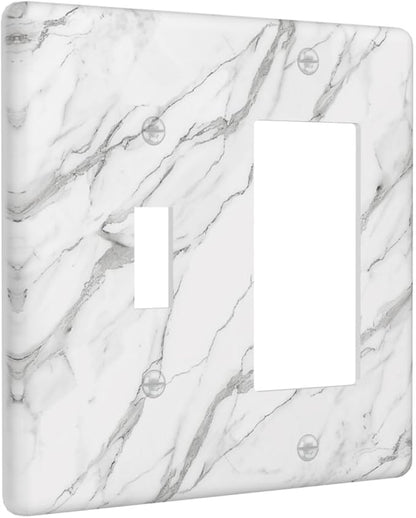 Decorative Outlet Covers Modern Grey Marble Texture 2 Gang Light Switch Cover Plate Single Toggle 1 Rocker Wall Plates for Electrical Outlets Switch Plate Covers for Bedroom Home Decor