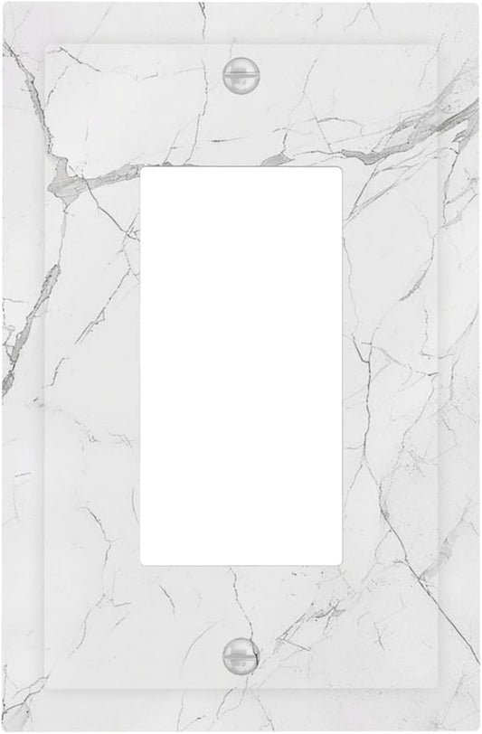 Decorative Outlet Covers White Grey Abstract Modern Marble 1 Gang Single Rocker Light Switch Cover Plate Wall Plates GFCI Faceplate for Bathroom Kitchen Decor