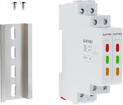 2Pcs C45 DIN Rail Mount Indicator Light, 3 LED Indicator Light, 110 VAC/DC Signal Lamp, with 80 mm DIN Rail & Screws, Ideal Light for Indicating Circuit Status, CE (Red, Green, Yellow)