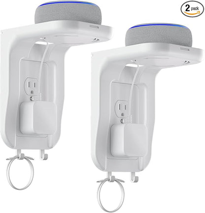 Suptek Wall Outlet Shelf 2 Pack,Home Wall Shelf Organizer for Outlets,Perfect for Bathroom, Kitchen, Bedrooms,Hold Cell Phone,Speaker up to 20lbs,With Cable Management and Detachable Hooks,White(S3W2)