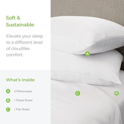 Cariloha Aloha Soft 2-Piece Sheet Set | White | Twin XL | Made from 100% Viscose derived from Bamboo | Introductory Sheet Line