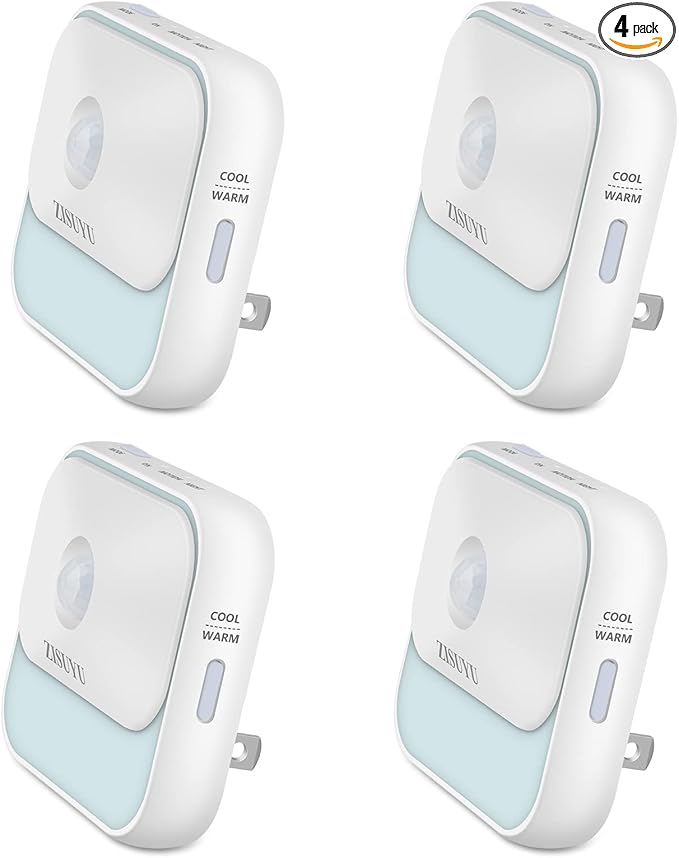 ZISUYU Motion Sensor Night Light Plug in with 3 Modes,Dual Colors,Dimmable,UL-Certified,Dusk to Dawn Sensor Nightlight Plug into Wall Ideal for Home Bathroom Kitchen Hallway Stair Toilet 4 Pack