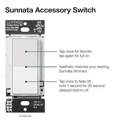 Lutron Sunnata On/Off Accessory Switch, only for use with Sunnata LED+ Dimmers, ST-AS-LA, Light Almond