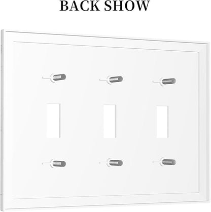 Decorative Switch Plates White Grey Abstract Modern Marble 3 Gang Wall Plate Triple Toggle Light Switch Cover Faceplate Electrical Wall Panels for Bathroom Kitchen Decor