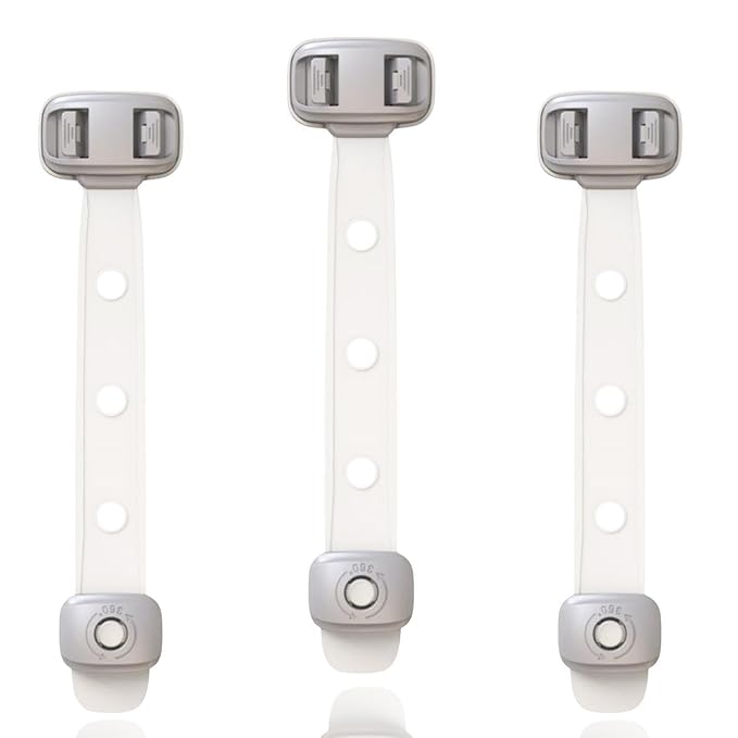 Baby Proofing Child Safety Locks(3 PCS) - Cabinet Locks for Babies,3M Adhesive Cabinet Latches, Multi-Purpose for Fridge Drawers,Ovens Toilet Seats,Trash Can, No Drilling (3 Count)