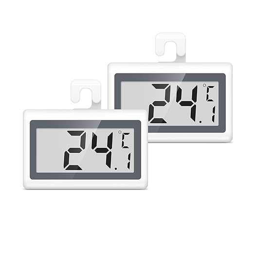JXTZ Fridge Freezer Thermometer, 2 Pack Digital Refrigerator Thermometer, LCD Display Fridge Temperature Thermometer with Low Temperature Reminder, 3 Mounting Methods, °C/°F Switch, for Home Office
