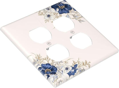Decorative Outlet Covers Rustic Blue White Flowers Floral Penoy 2 Gang Wall Plate Cover Double Duplex Receptacle Two Switch Light Switch Cover Plate Jumbo Dual Face Plate