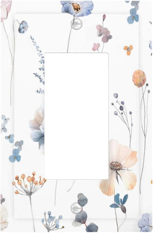 Wildflowers Plant Leaves Floral Berry Decorative Outlet Covers 1 Gang Single Rocker Light Switch Cover Plate Wall Plates GFCI Faceplate for Bed Room Living Room Decor