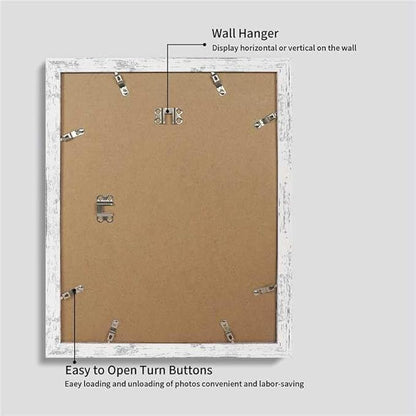 iRahmen 11x14 Picture Frame Set of 4 with Tempered Glass, Distressed White Frame Display 8x10 Picture with Mat or 11 x 14 Without Mat, Wood Rustic Photo Frames for Horizontal or Vertical Wall Mounting