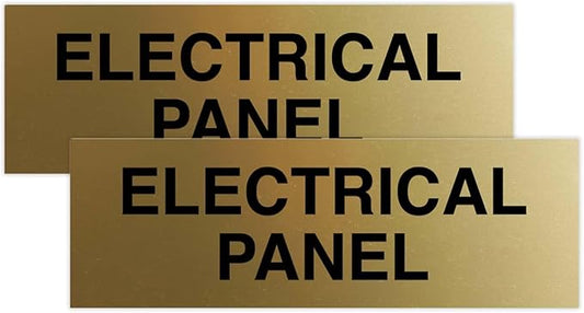 All Quality Basic Electrical Panel Sign - Fire Regulation Safety Compliance Sign - Brushed Gold - Small (2 Pack)