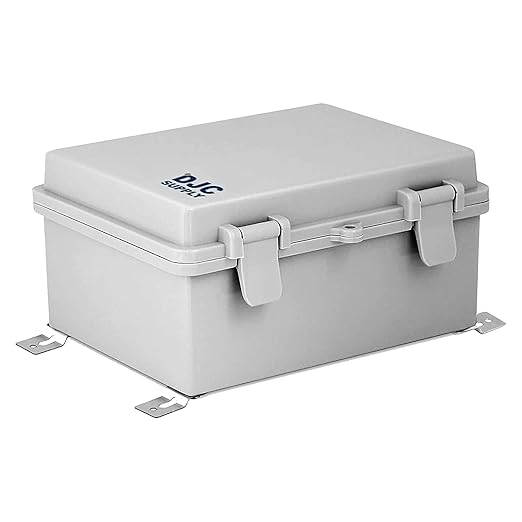Co. ABS 6.6" x 8.7" x 4.3" Waterproof IP67 Hinged Electronics Box with Mounting Plate, Bracket, and Plastic Cover and Clips