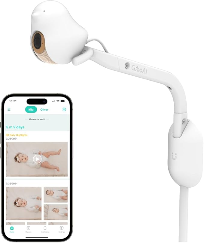 CuboAi 2025 New Model Smart Baby Monitor 3: Sleep Safety Alerts for Covered Face Rollover, 2.5K QHD Night Vision WiFi Camera, 2-Way Audio, Humidity Sensor, Lullabies. App Control (Wall Mount Set)