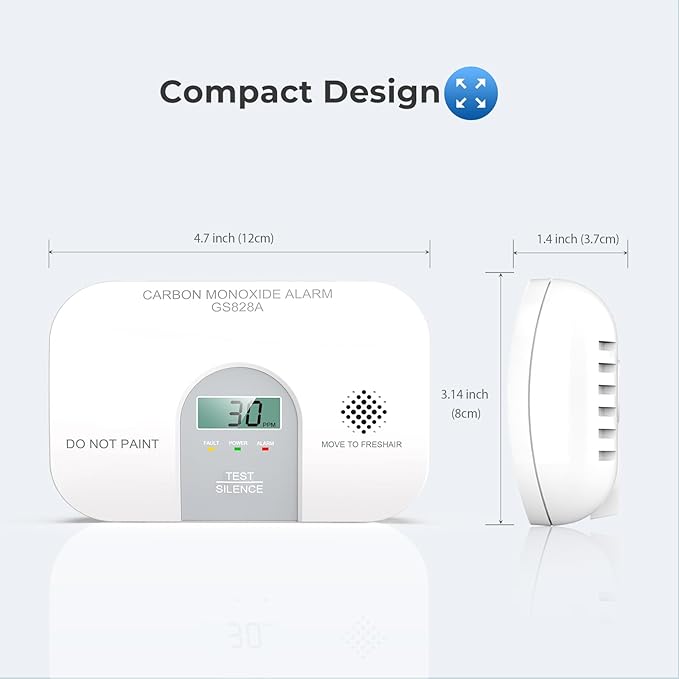 Siterwell Carbon Monoxide Detectors, 10 Year Product Life CO Detector with LCD Digital Display and Sound Warning, ETL Listed, Carbon Monoxide Detectors Battery Operated for Home School Office, 1-Pack