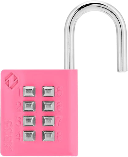 XB35 8-Digit Push Button Combination Padlock, 4 Digit Locking Mechanism, (2-Pack, Pink)