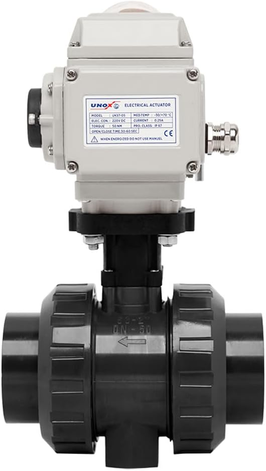 Unox 24V DC Electric Actuated Ø63 (2") U-PVC Ball Valve, Motorized Ball Valve For Water - PN16