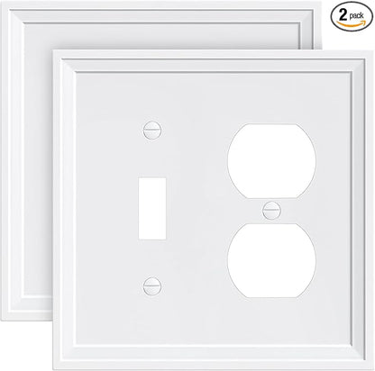 2-Pack Combo Toggle/Duplex Light Switch Cover Plate, Pure White Wall Outlet Cover Plate, Natural Bamboo Fiber Decorative Wall Receptacle Cover for Electrical Outlets, Light Switch