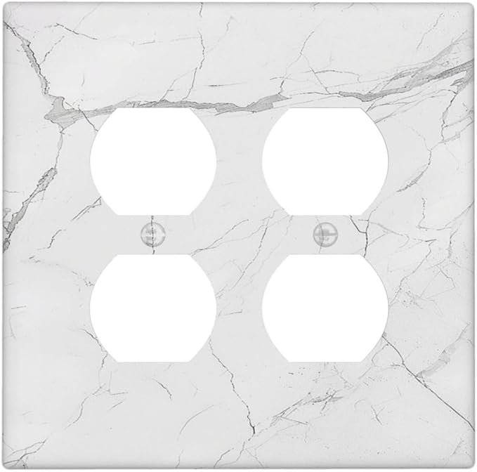 Outlet Covers White Grey Abstract Modern Marble 2 Gang Double Duplex Decorative Light Switch Covers Electrical Wallplates Socket Faceplate for Bathroom Kitchen Decor
