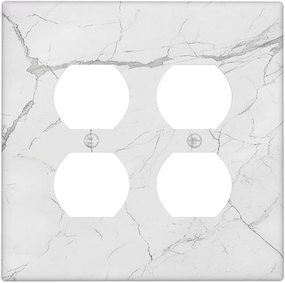 Outlet Covers White Grey Abstract Modern Marble 2 Gang Double Duplex Decorative Light Switch Covers Electrical Wallplates Socket Faceplate for Bathroom Kitchen Decor