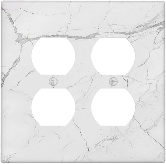 Outlet Covers White Grey Abstract Modern Marble 2 Gang Double Duplex Decorative Light Switch Covers Electrical Wallplates Socket Faceplate for Bathroom Kitchen Decor