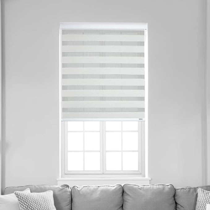 Shadesu Cordless Zebra Blinds for Windows, Dual Layer Free-Stop Zebra Shades, Light Control for Day and Night, Sheer Blinds for Indoor Windows, Bedroom, Kitchen Custom Made
