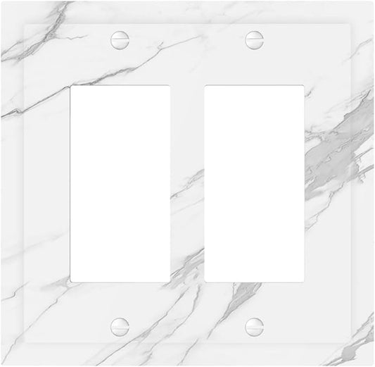 Decorative Outlet Covers Modern White Gray Marble 2 Gang Double GFCI Rocker Electrical Wall Panels Light Switch Cover Plate for living Room Bathroom Decor
