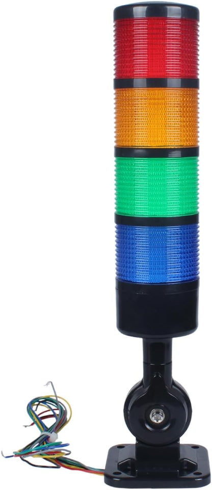 Led Signal Tower Stack Lights, Industrial Signal Warning Lights, Column Tower Lamp with Rotatable Base, Steady/Flashing Switchable,12V 24V DC(4-Layer, no Buzzer) Black