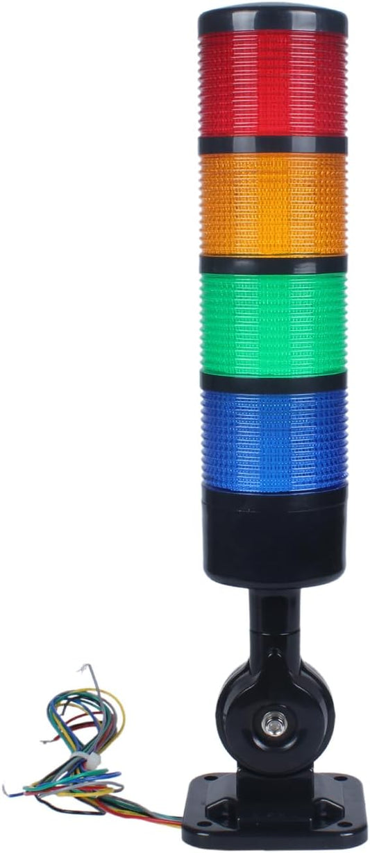Led Signal Tower Stack Lights, Industrial Signal Warning Lights, Column Tower Lamp with Rotatable Base, Steady/Flashing Switchable,12V 24V DC(4-Layer, no Buzzer) Black