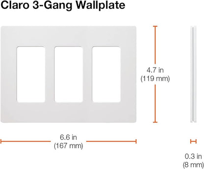 Lutron Claro Light Switch Cover Plate, 3 Gang Wallplate, for Decorator Light Switches, Rocker Light Switch Cover, Outlet Cover, Screwless Switch Plate Cover, Gloss, CW-3-WH, White
