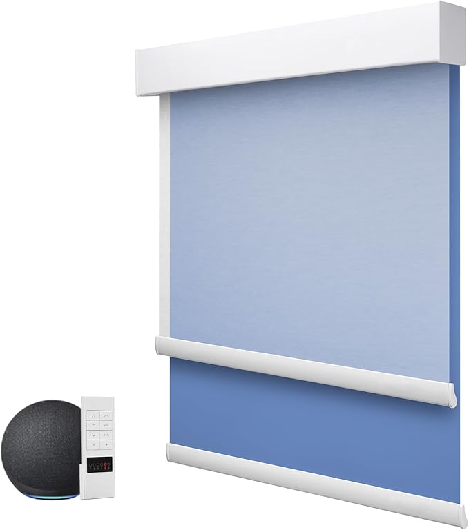 ZSTARR Motorized Day and Night Dual Smart Blind for Window with Valance Rechargeable Motor,Blackout Roller Shade Custom Size,with Valance Suitable for Home,Office (Full Blackout Dark Blue)