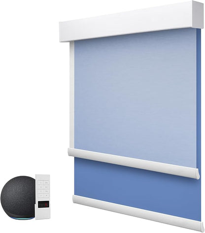 ZSTARR Motorized Day and Night Dual Smart Blind for Window with Valance Rechargeable Motor,Blackout Roller Shade Custom Size,with Valance Suitable for Home,Office (Full Blackout Dark Blue)