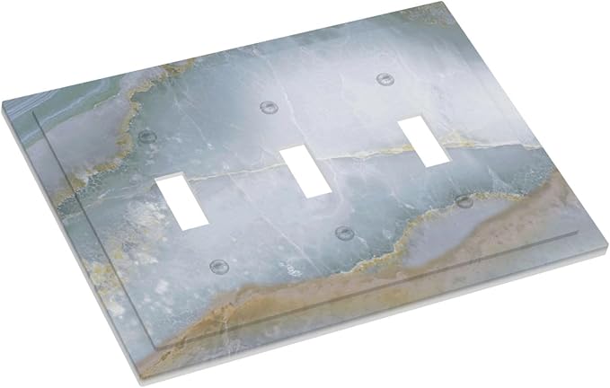 Decorative Switch Plates Colored Art Marble Golden Line 3 Gang Wall Plate Triple Toggle Light Switch Cover Faceplate Electrical Wall Panels For Bathroom Kitchen Decor