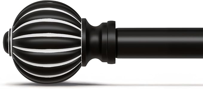 Black Curtain Rods for Windows 28 to 48 Inch, 1'' Adjustable Heavy Duty Curtain Rod，Vintage Decorative Drapery Rods with Pumpkin Finials for Bedroom Living Room