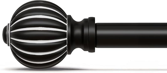 Black Curtain Rods for Windows 48 to 84 Inch, 1'' Adjustable Heavy Duty Curtain Rod，Vintage Decorative Drapery Rods with Pumpkin Finials for Bedroom Living Room