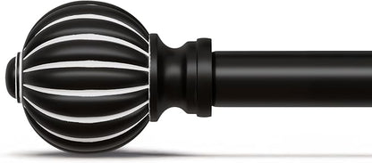 Black Curtain Rods for Windows 72 to 144 Inch, 1'' Adjustable Heavy Duty Curtain Rod，Vintage Decorative Drapery Rods with Pumpkin Finials for Bedroom Living Room