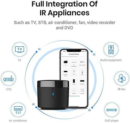 BroadLink RM4 mini Smart Remote and Sensor Cable Set RM4 mini S (2.4 GHz Wi-Fi Only), Universal IR Remote Control Hub with Temperature Humidity Monitor USB Cable, Works with Alexa