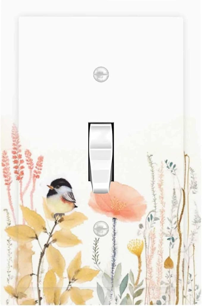 Decorative Light Switch Cover Colorful Floral Watercolour Cuddly Bird 1 Gang Single Toggle Device Electrical Faceplate Switchplates Decorator Outlet Wall Plate For Bed Room Living Room