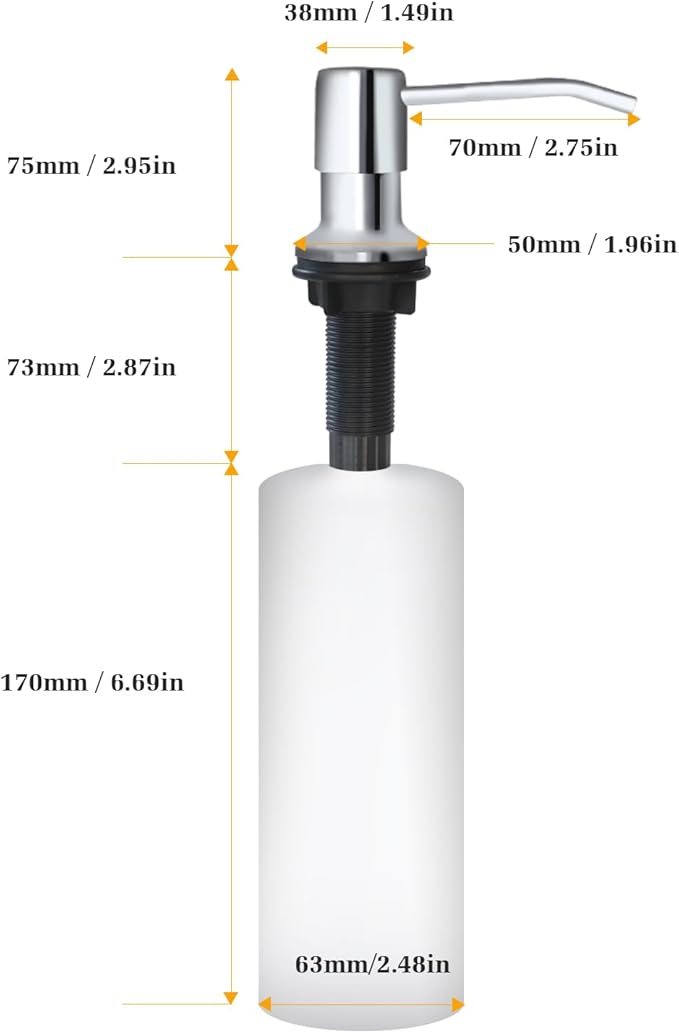 Soap Dispenser for Kitchen Sink, Built in Sink Soap Dispenser Lotion Dispenser with 17 OZ Bottle, Refill from The Top Bar Sink Soap Dispenser, Chrome