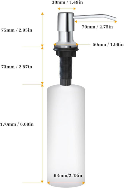 Soap Dispenser for Kitchen Sink, Built in Sink Soap Dispenser Lotion Dispenser with 17 OZ Bottle, Refill from The Top Bar Sink Soap Dispenser, Chrome