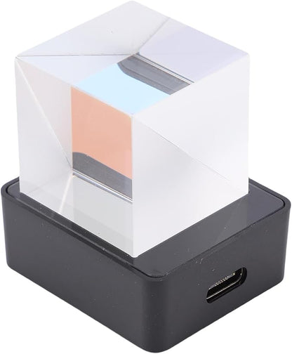 LED Holographic Crystal Cube, 3D Photo Display Smart Weather Digital Clock with GIF Animation Library, for Desk Car Decoration Home Office