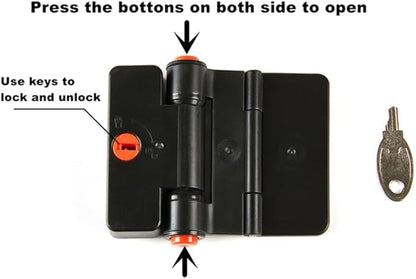 Refrigerator Adhesive Locks Double Button Fridge Door Lock with Key, Child Proof Freezer Cooler Door Lock, Child Baby Safety File Drawer Lock and Cabinet Locks (Black, 1)