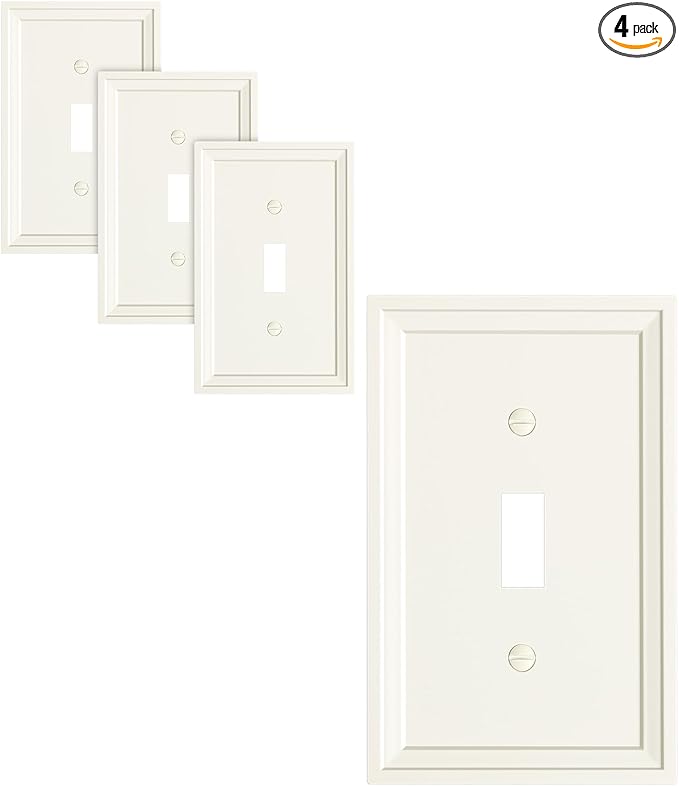 4-Pack Single Toggle Light Switch Covers Wall Plate, Light Almond Decorative Switch Plate Covers, 1 Gang Natural Bamboo Fiber Wall Plate, Corrosion Resistant