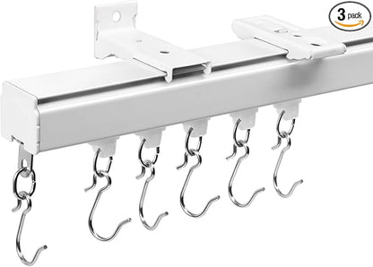 Aluminum 6 ft–9 ft Ceiling Curtain Track Set with 3 Types of Hooks, Adjustable Ceiling/Wall Mount Room Divider Curtain Rail System, White