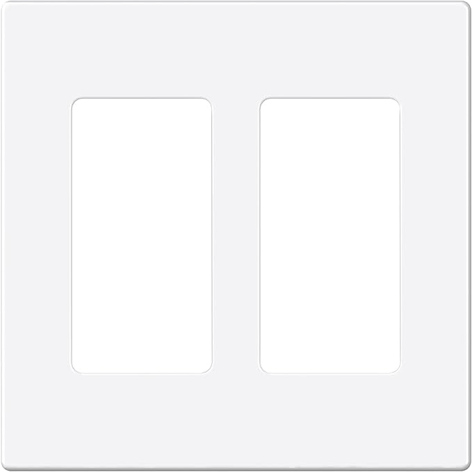 EMITEVER 2-Gang Screwless Decorator Wall Plate Cover for Receptacle Outlet & Light Switch, Standard Size 4.53"H x 4.53"W, Unbreakable Thermoplastic Faceplate, UL Listed, Matte White 1-Pack
