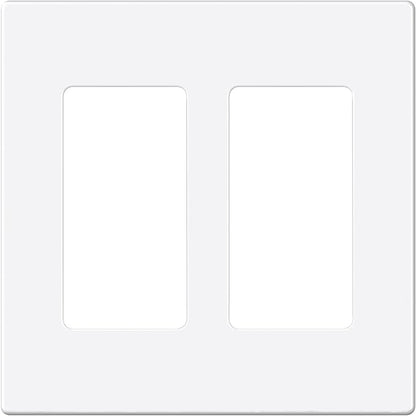 EMITEVER 2-Gang Screwless Decorator Wall Plate Cover for Receptacle Outlet & Light Switch, Standard Size 4.53"H x 4.53"W, Unbreakable Thermoplastic Faceplate, UL Listed, Matte White 1-Pack