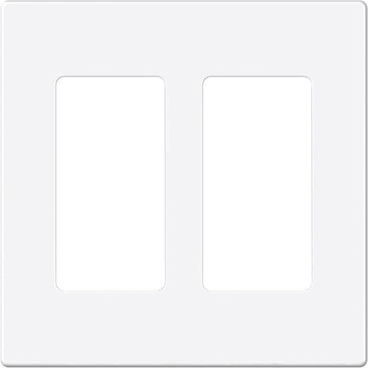 EMITEVER 2-Gang Screwless Decorator Wall Plate Cover for Receptacle Outlet & Light Switch, Standard Size 4.53"H x 4.53"W, Unbreakable Thermoplastic Faceplate, UL Listed, Matte White 1-Pack