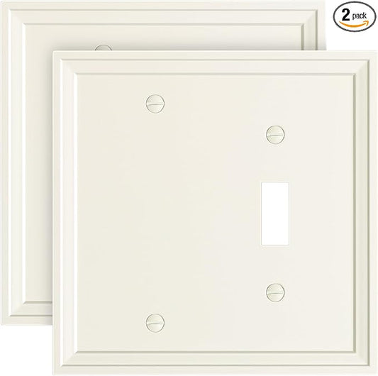 2-Pack Combo Blank/Toggle Light Switch Cover Plate, Light Almond Modern Decorative Electrical Outlet Covers, Bamboo Fiber Wall Switch Plates and Outlet Covers