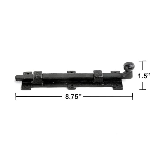 Renovators Supply Manufacturing Offset Slide Bolt Latch 8 3/4 in. Black Wrought Iron Ball Tip Styled Slide Bolt with Mounting Hardware Pack of 4